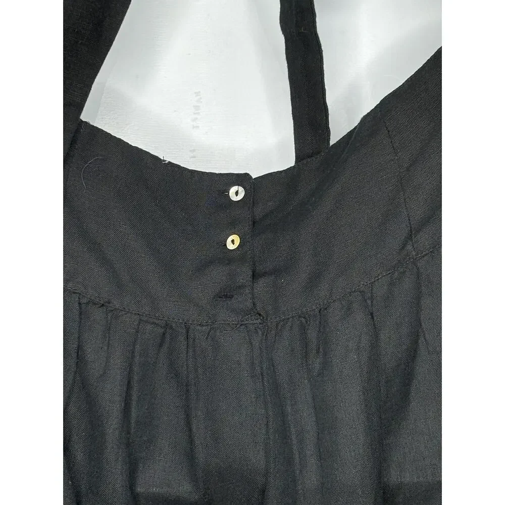 Free People Erin Ruffle Backless With Bow Tie Detail Mini Dress XS Black Cotton